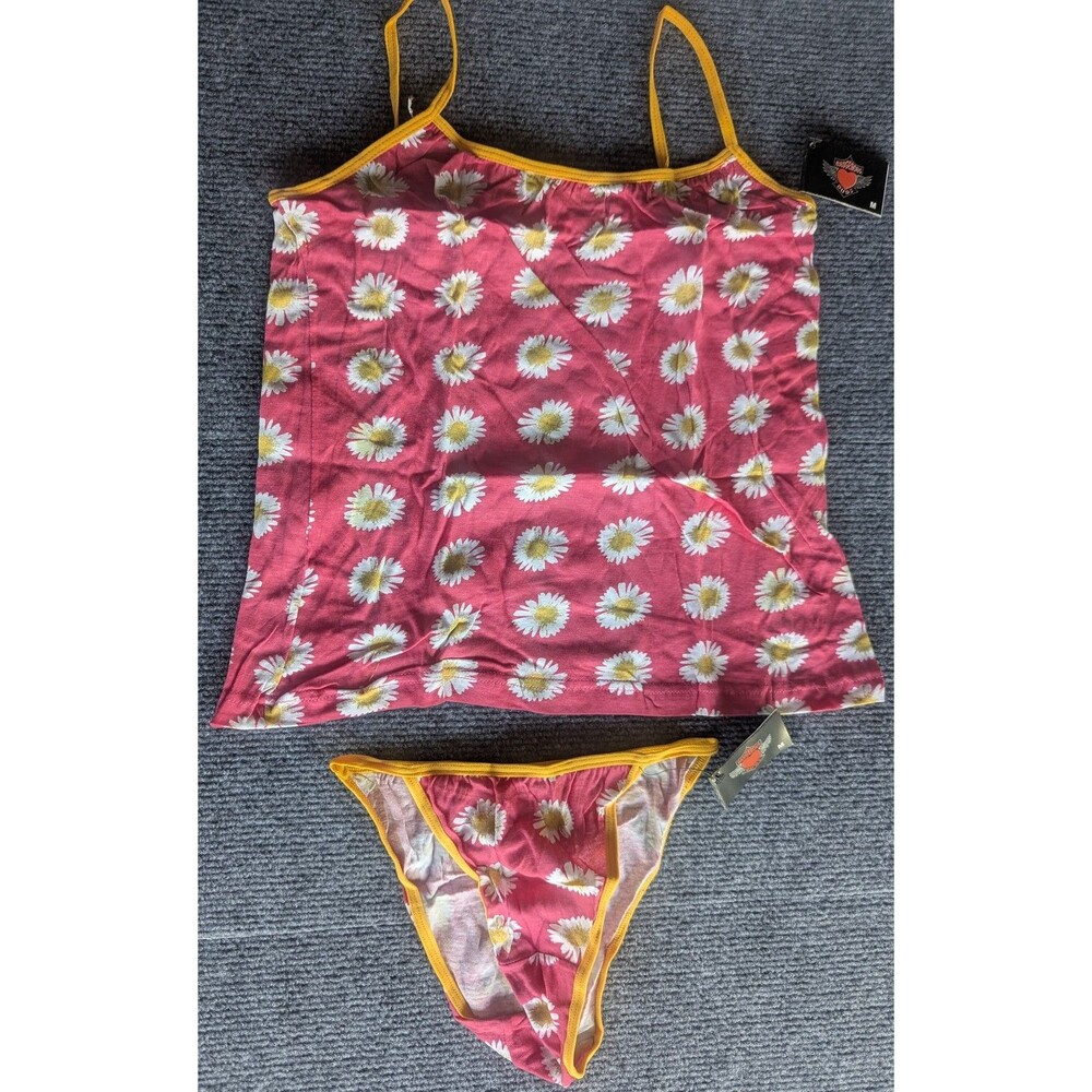 Dangerous Duds Size M Camisole & Bikini Set Pink Daisy Print NWT